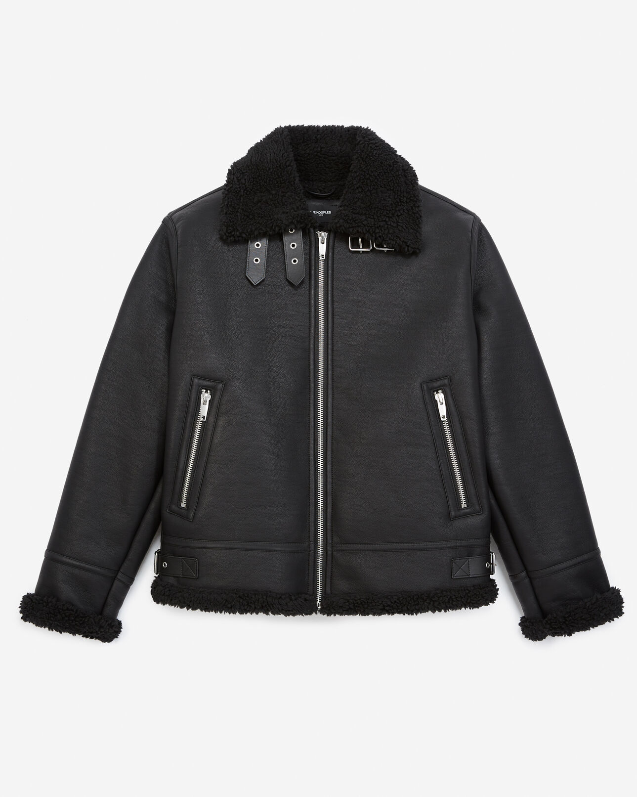The Kooples MEN BLACK zipped black faux sheepskin jacket