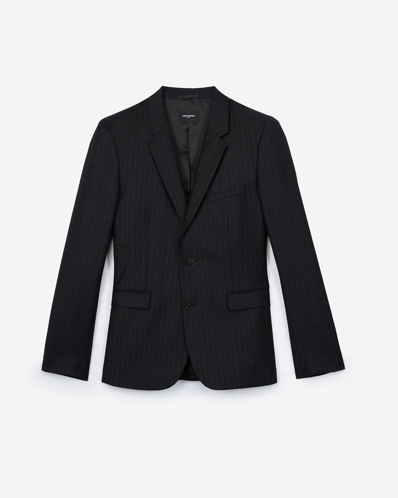 The Kooples HOMME BLACK veste de costume laine noire rayures blanches