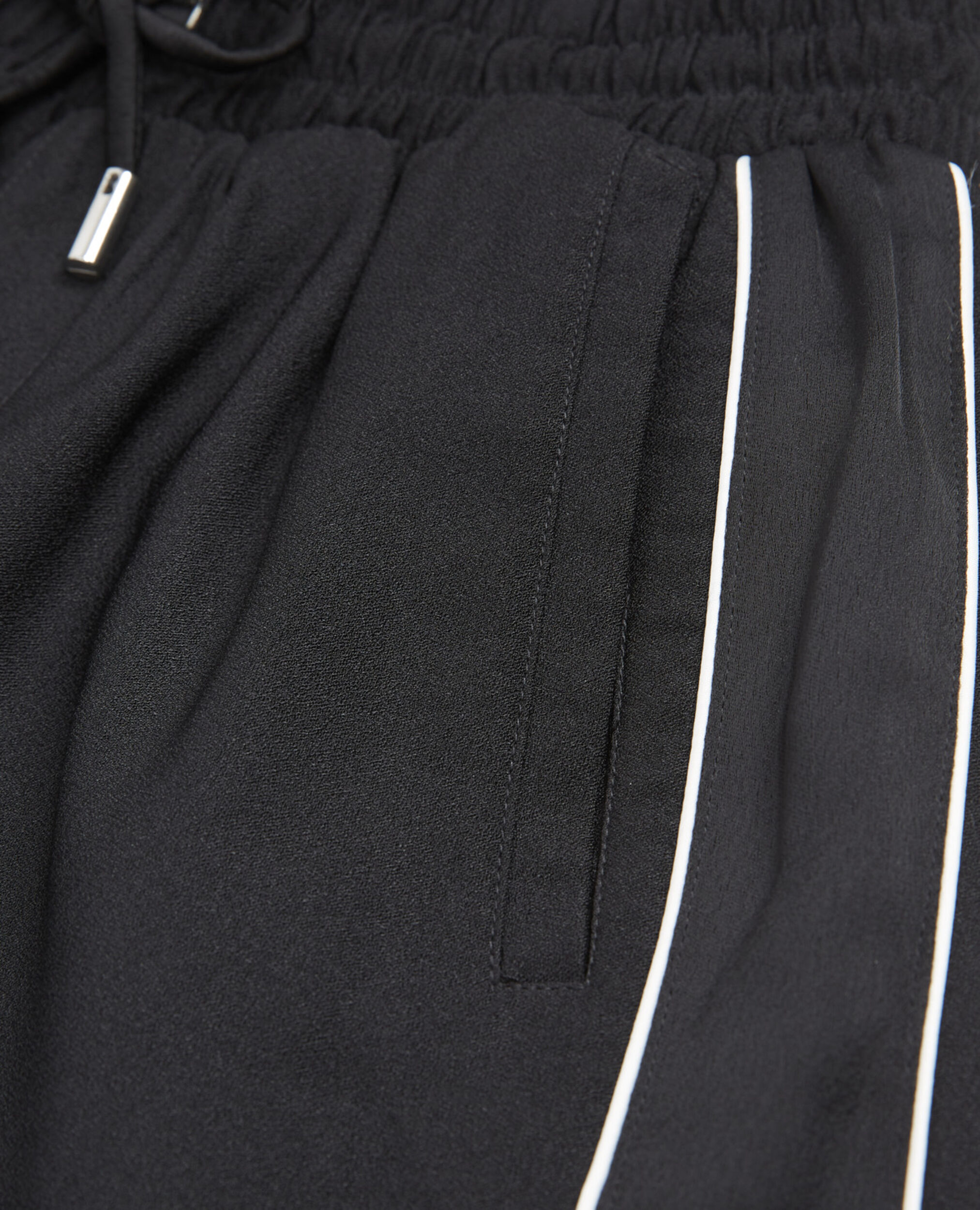 Pantalon fluide noir satin cordon taille, BLACK, hi-res image number null