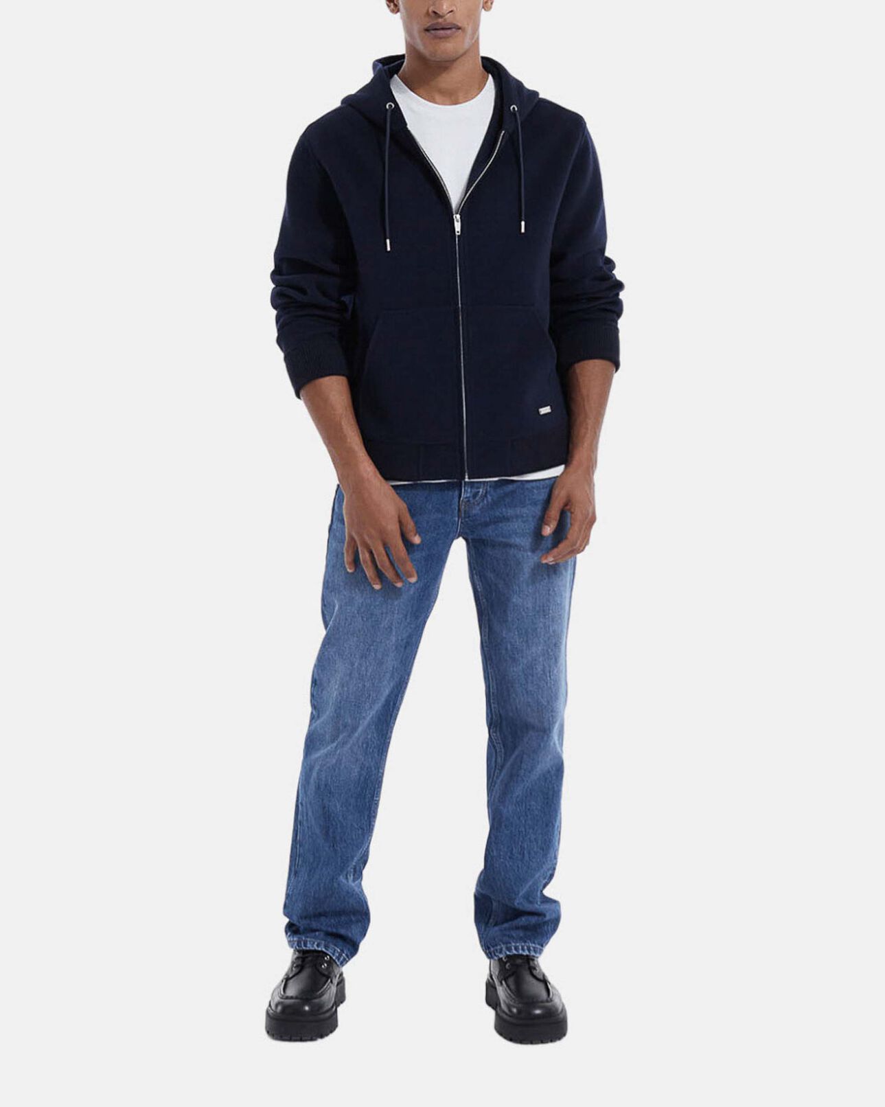 The Kooples HOMME NAVY sweat laine double face bleu capuche
