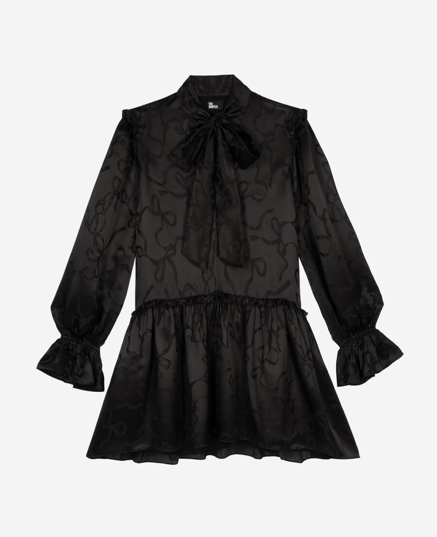 The Kooples FEMME BLACK robe courte jacquard imprimé rubans