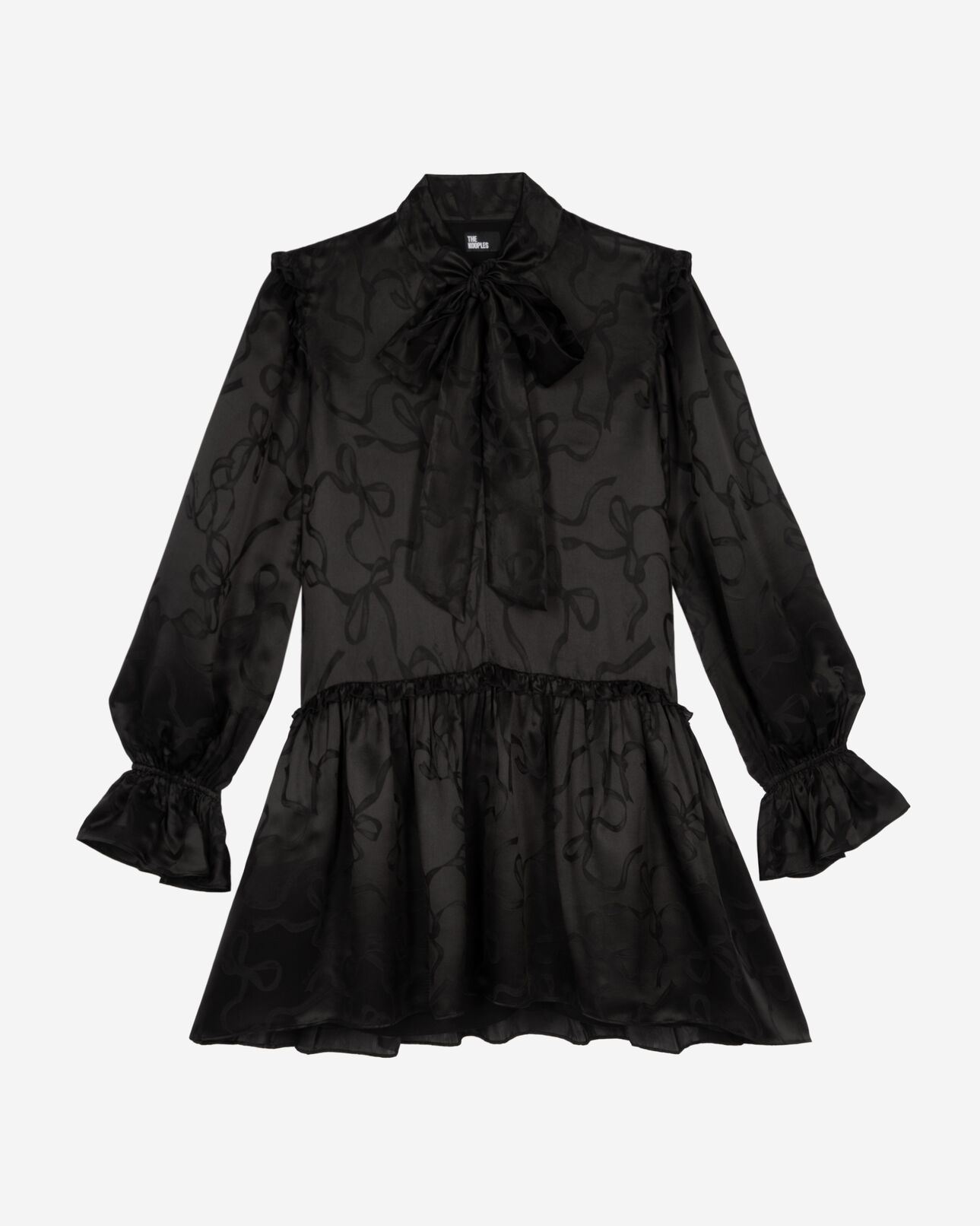 The Kooples FEMME BLACK robe courte jacquard imprimé rubans