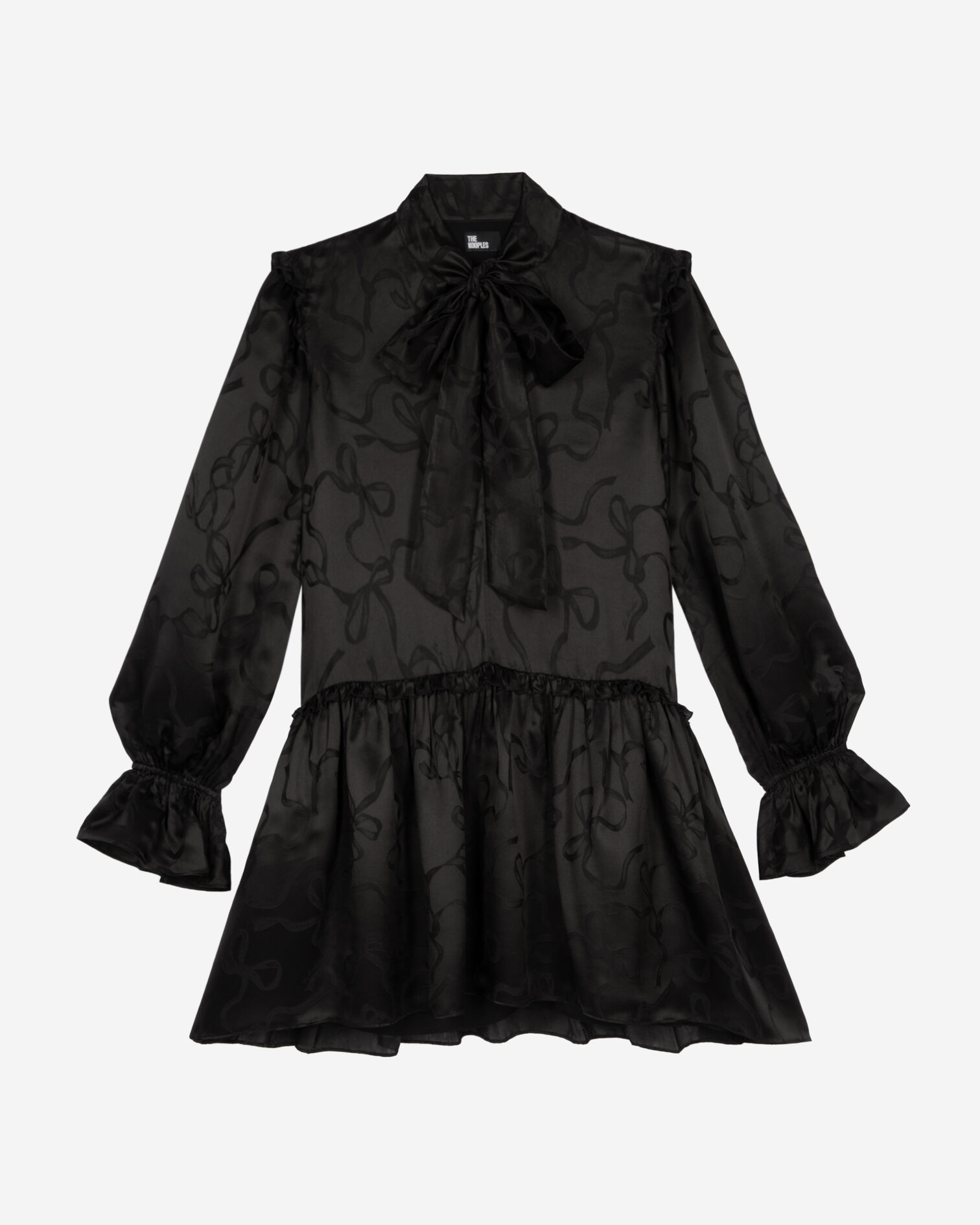 Robe courte jacquard imprimé rubans, BLACK, hi-res image number null