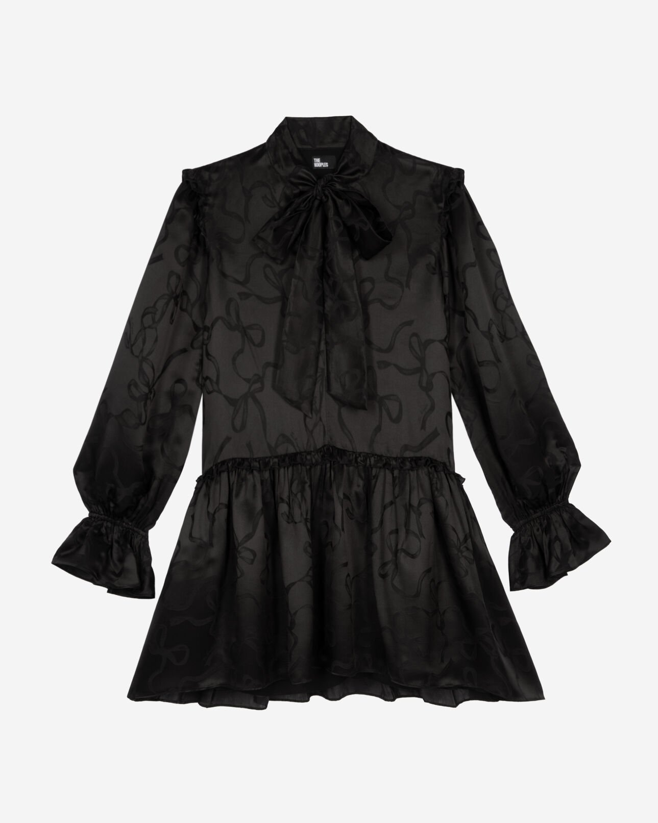 The Kooples FEMME BLACK robe courte jacquard imprimé rubans