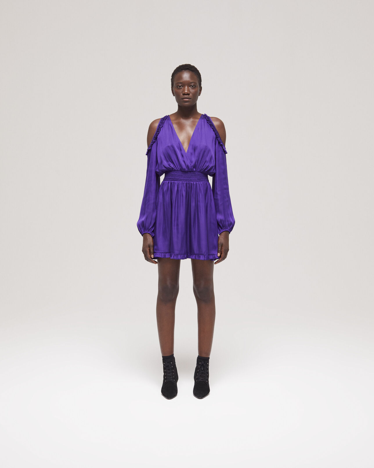 The Kooples WOMEN PURPLE short purple dress with ruffles