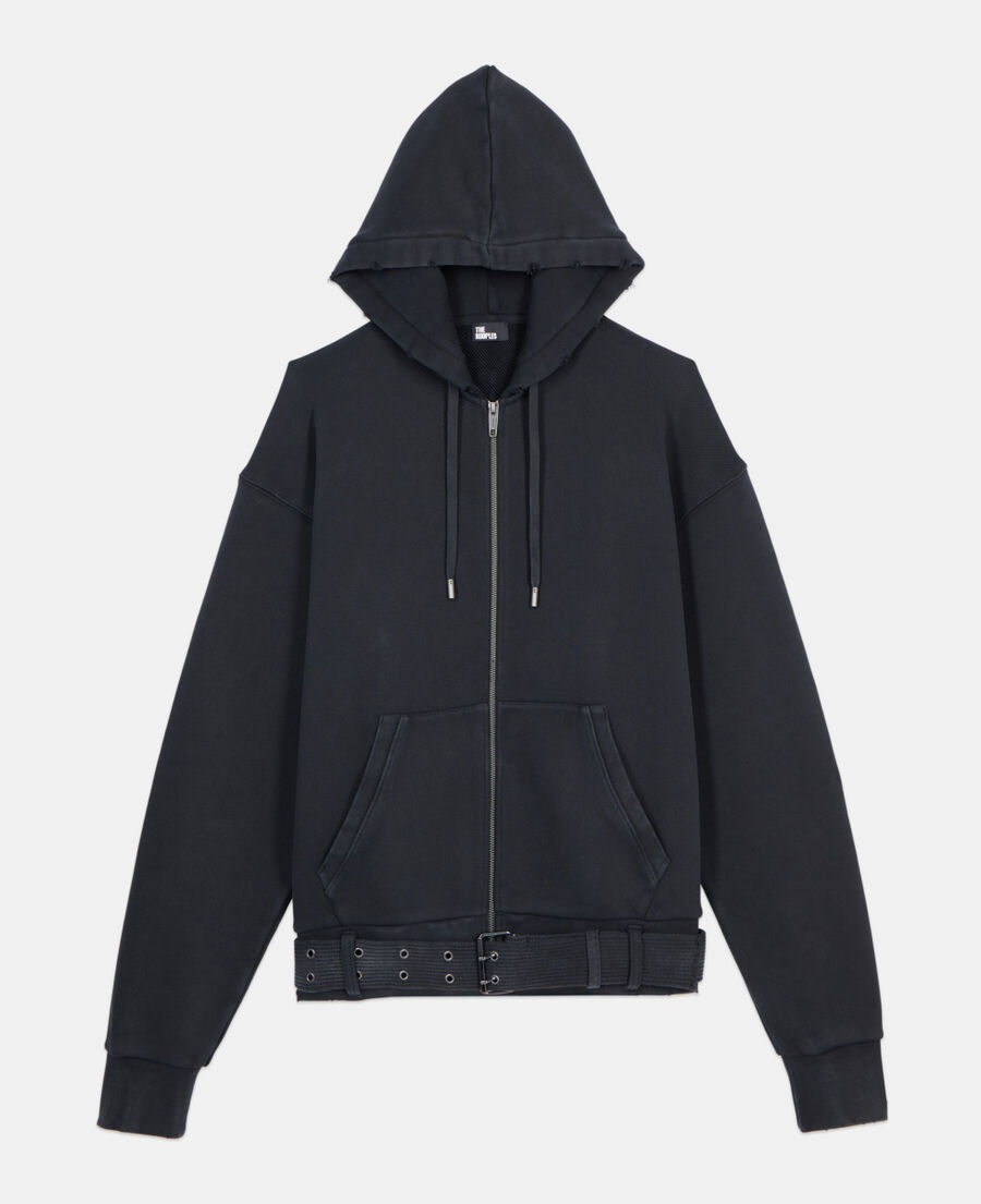 The Kooples HERREN BLACK WASHED schwarzes sweatshirt mit kapuze