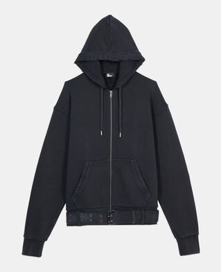The Kooples HERREN BLACK WASHED schwarzes sweatshirt mit kapuze