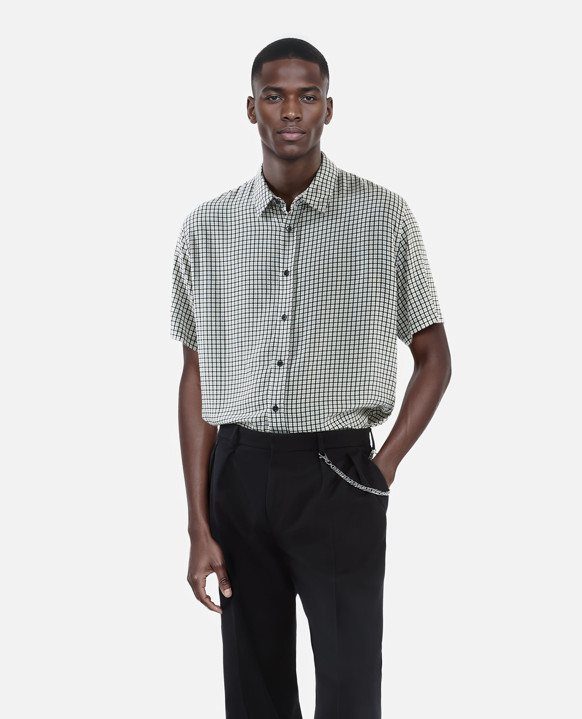 Chemise manches courtes imprimé fleuri, BLACK WHITE, hi-res image number null
