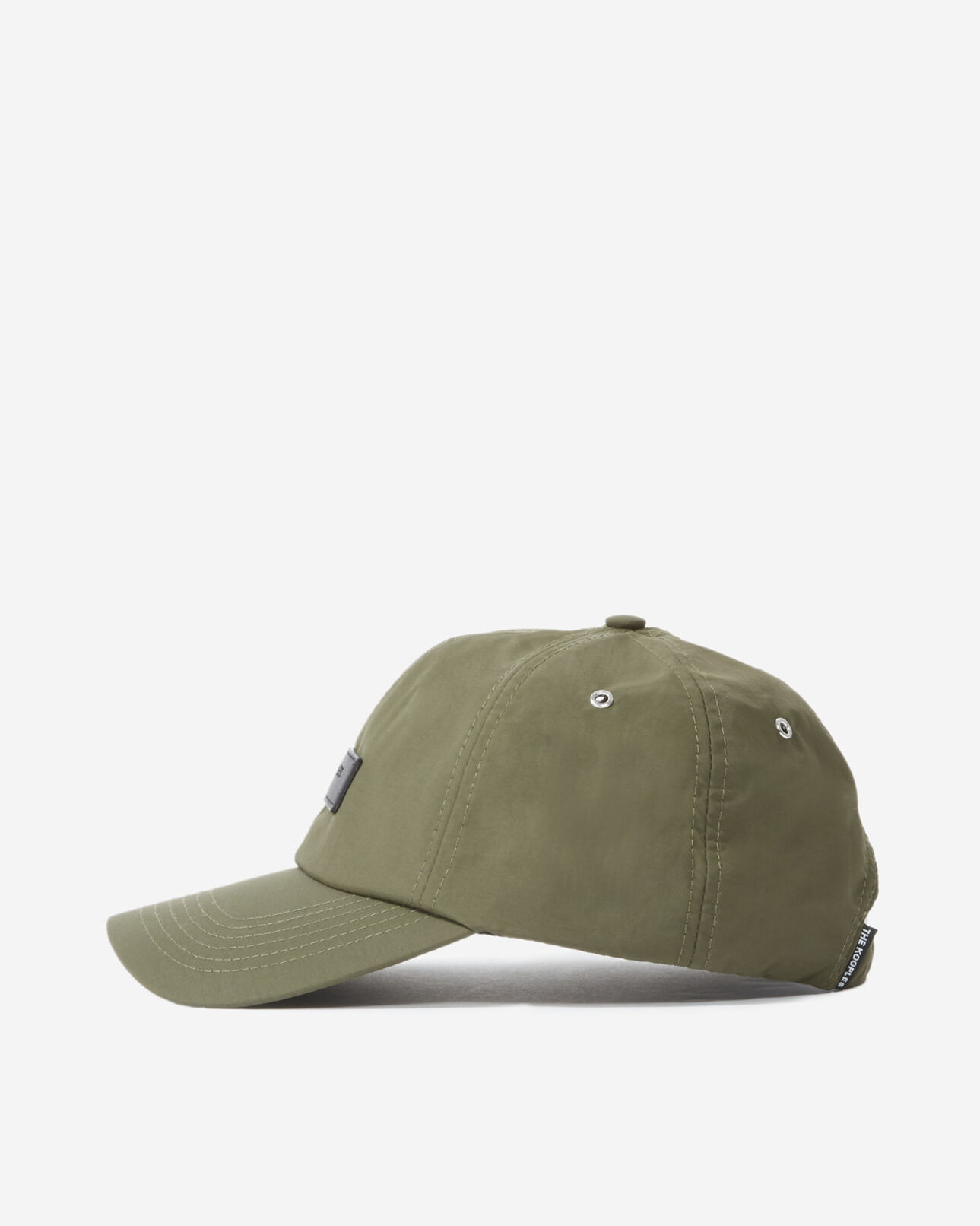 The Kooples MIXED KAKI khaki nylon cap with black leather badge