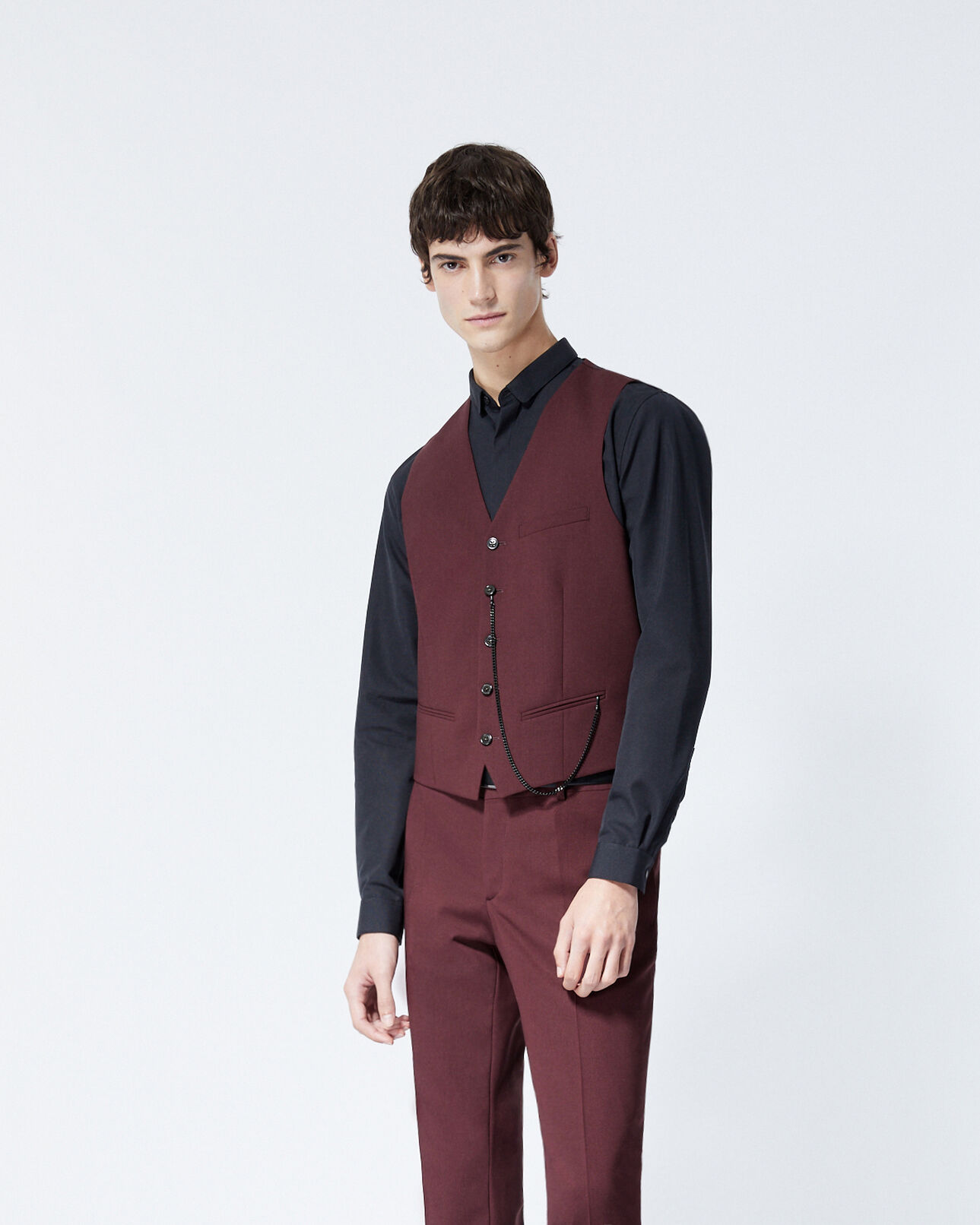 The Kooples HOMME BURGUNDY gilet laine bordeaux boutonné