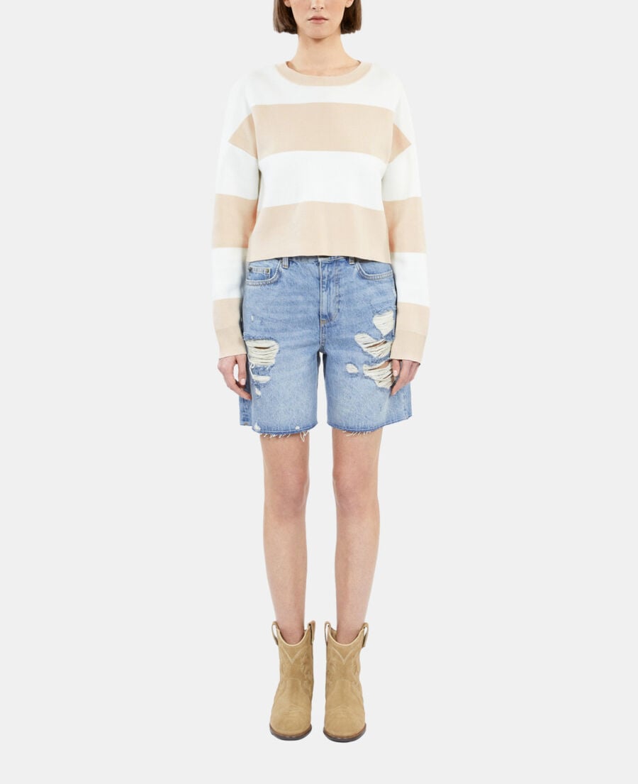 The Kooples FEMME BEIGE ECRU pull à rayures en coton beige