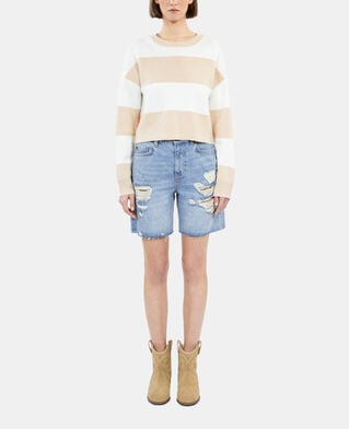 The Kooples FEMME BEIGE ECRU pull à rayures en coton beige