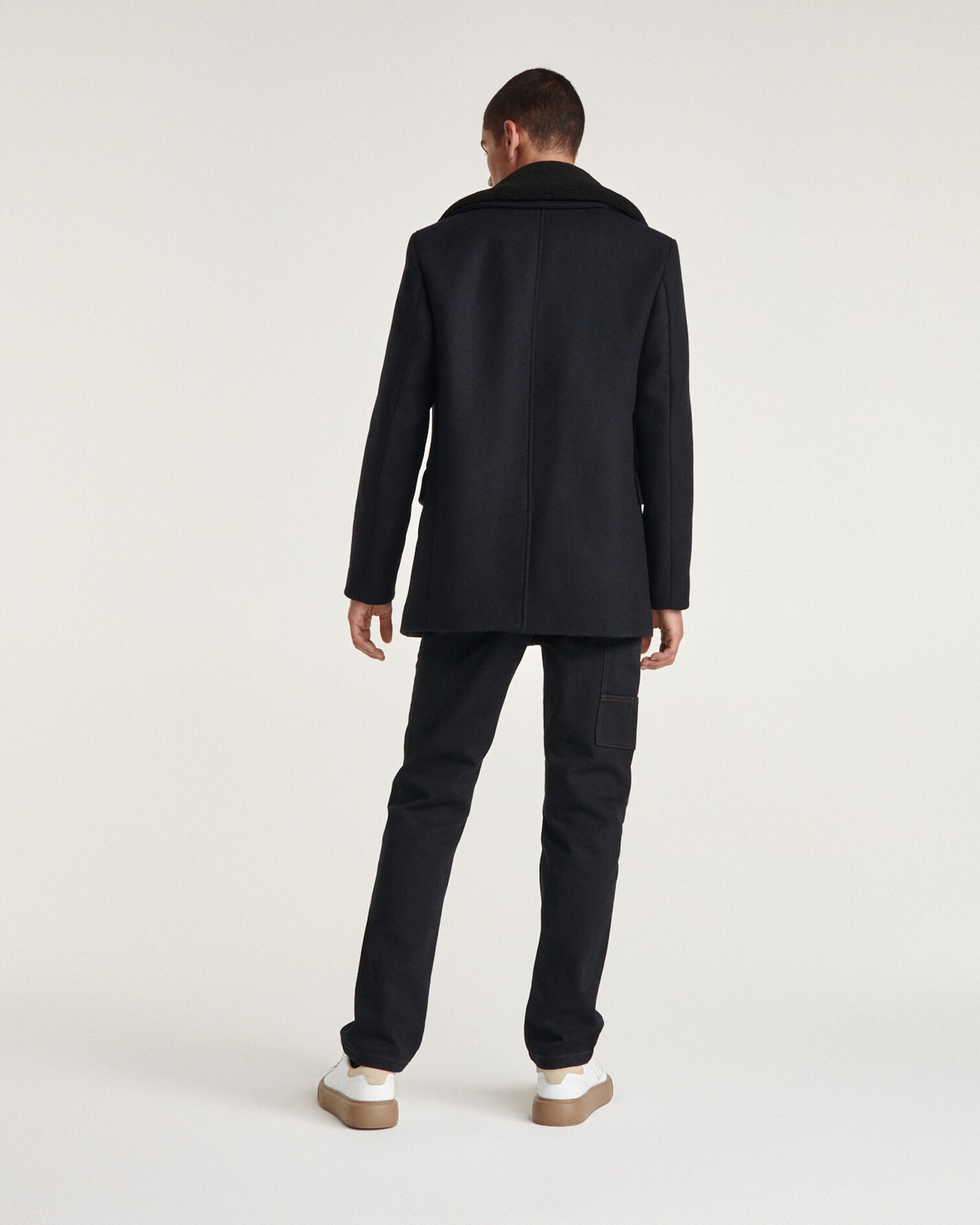 Navy blue coat with removable fur collar, NAVY, hi-res image number null