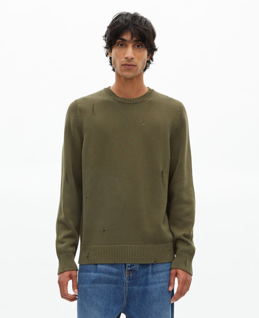 The Kooples HOMME KAKI pull avec d&eacute;tails ajour&eacute;s kaki