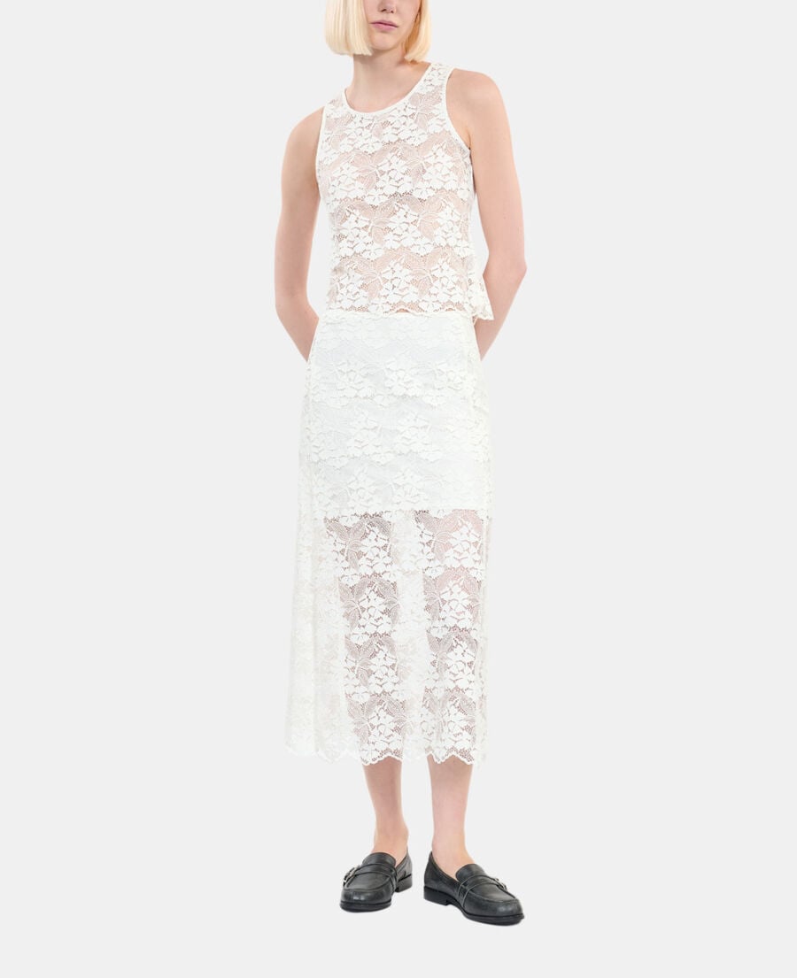 The Kooples MUJER ECRU top blanco crudo encaje