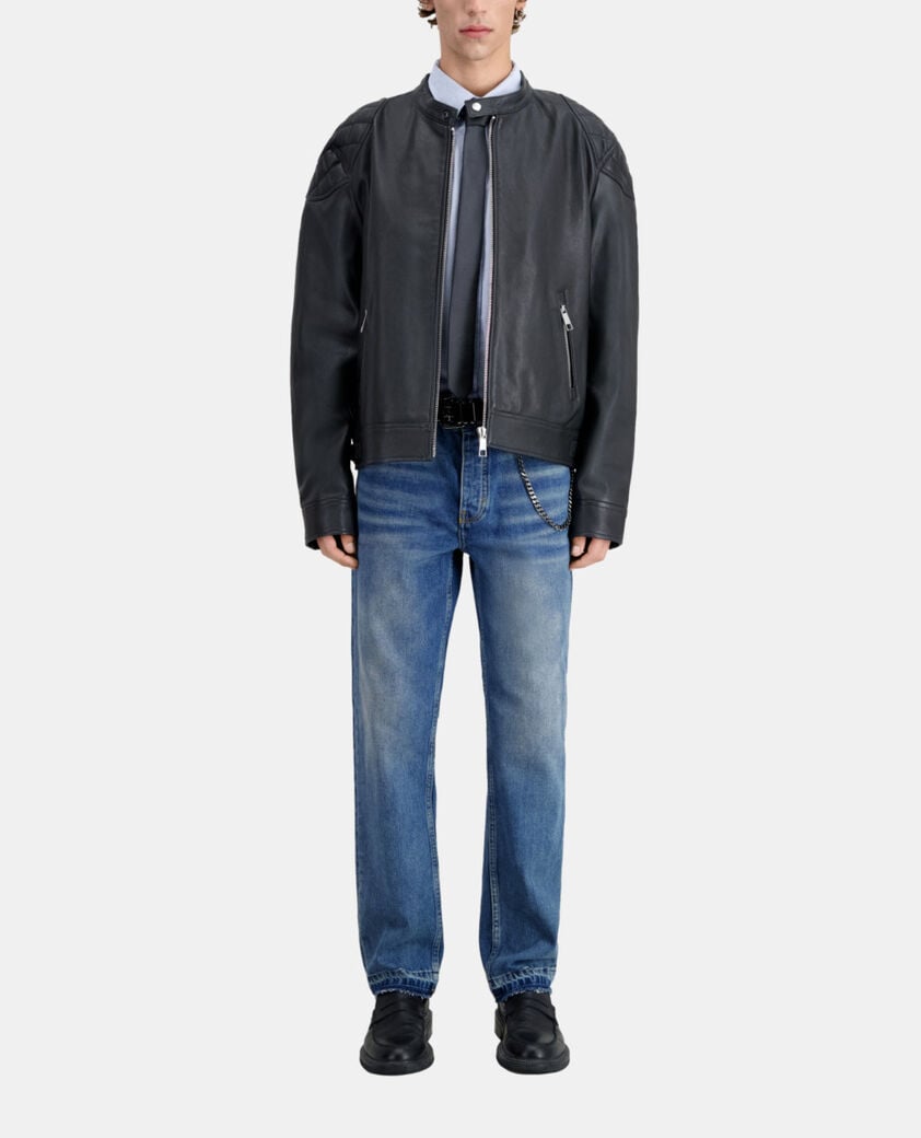 The Kooples HERREN BLACK schwarze lederjacke mit gesteppten details
