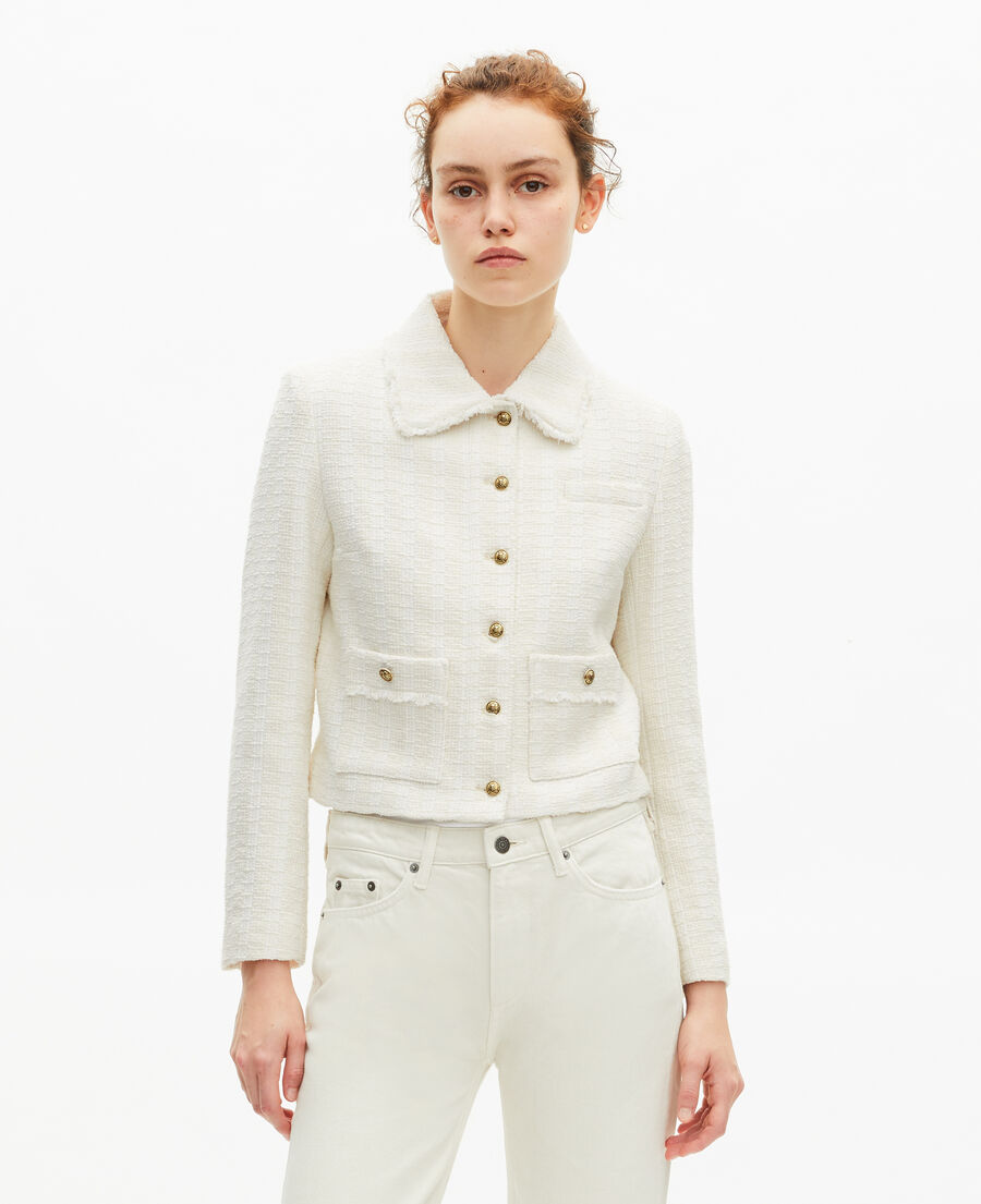 The Kooples DAMEN ECRU jacke aus ungebleichtem tweed