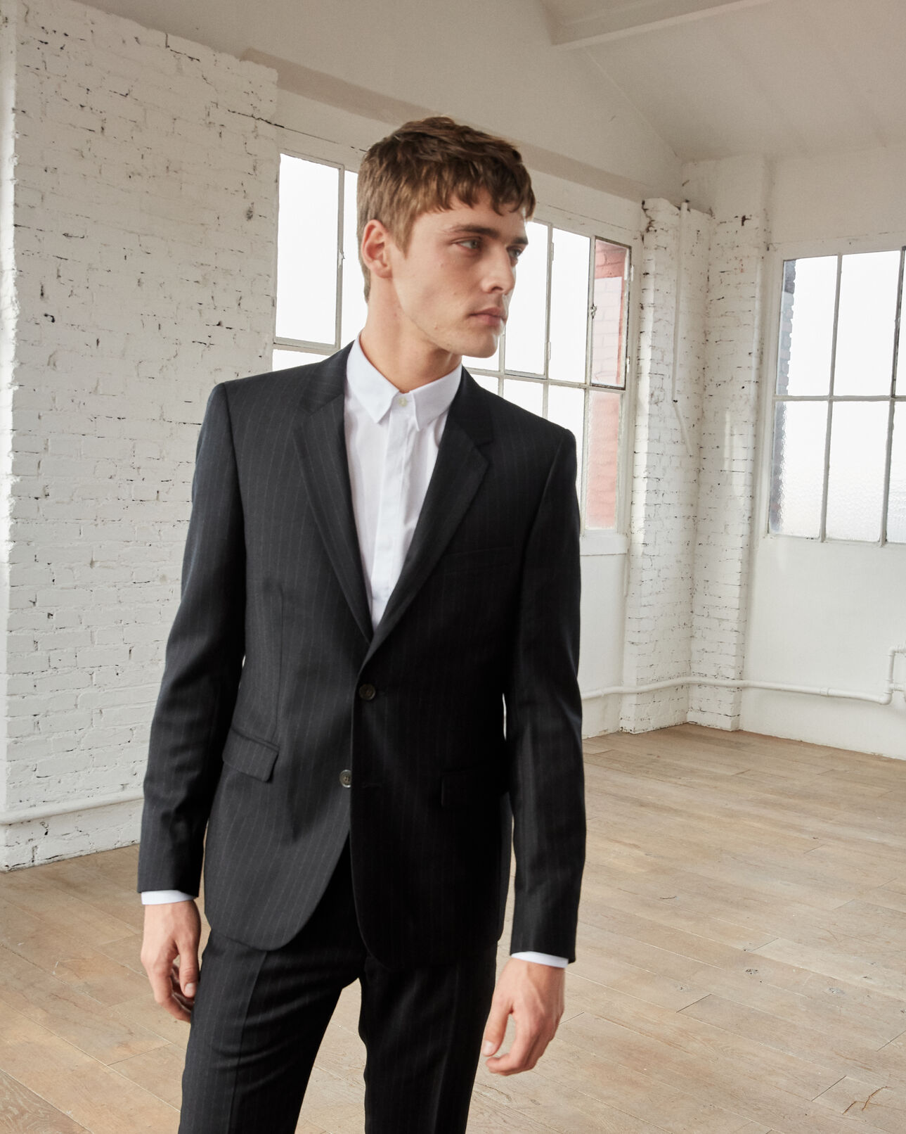 The Kooples HOMME BLACK veste de costume laine noire rayures blanches