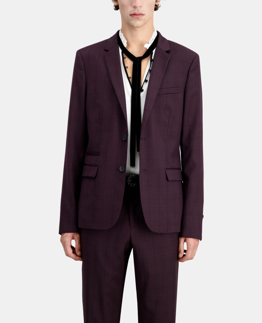 The Kooples HERREN BORDEAUX karierte bordeauxrote anzugjacke aus wolle