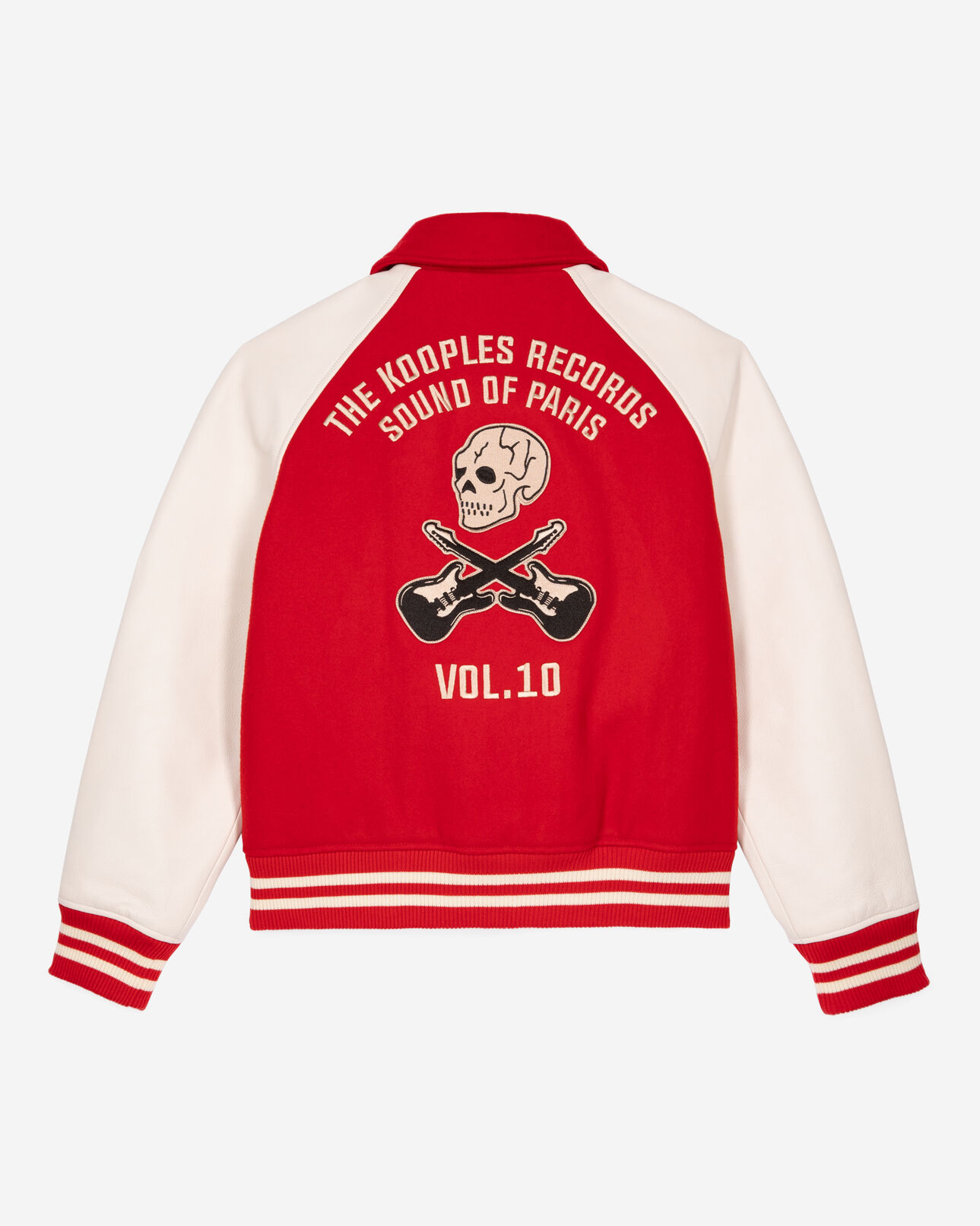 The Kooples FEMME RED / WHITE blouson en laine et cuir rouge et blanc