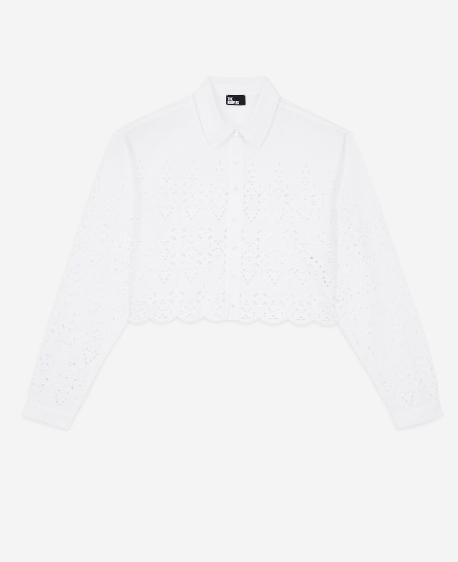 chemise courte blanche avec broderie anglaise