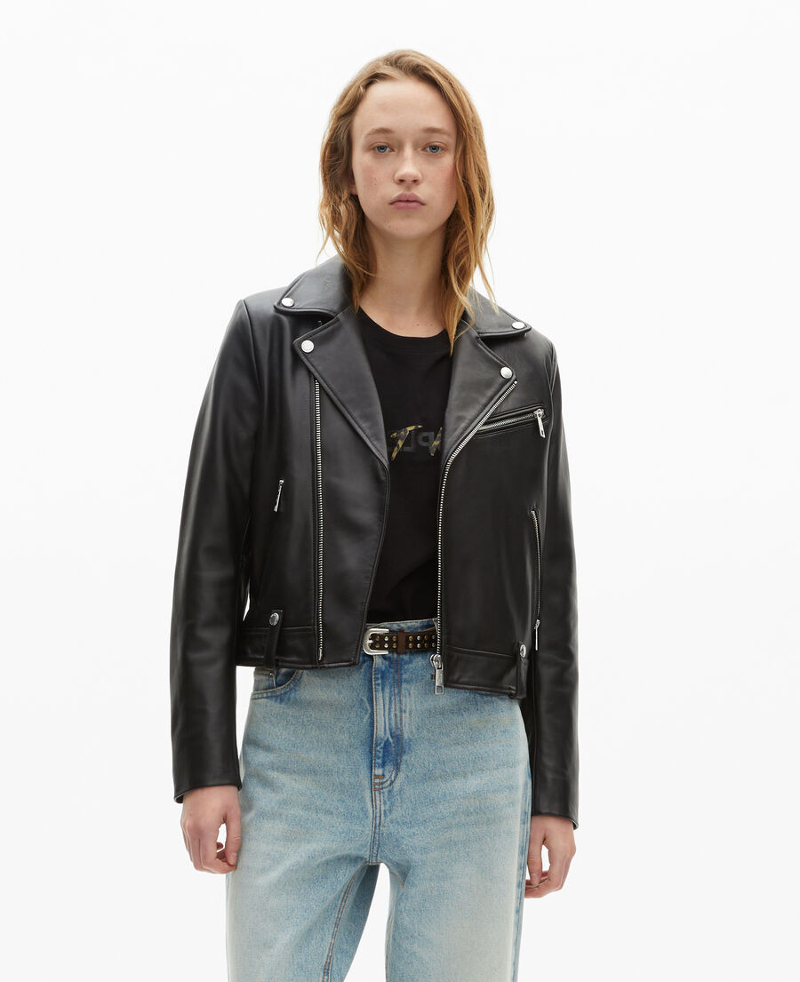 The Kooples WOMEN BLACK black leather biker jacket