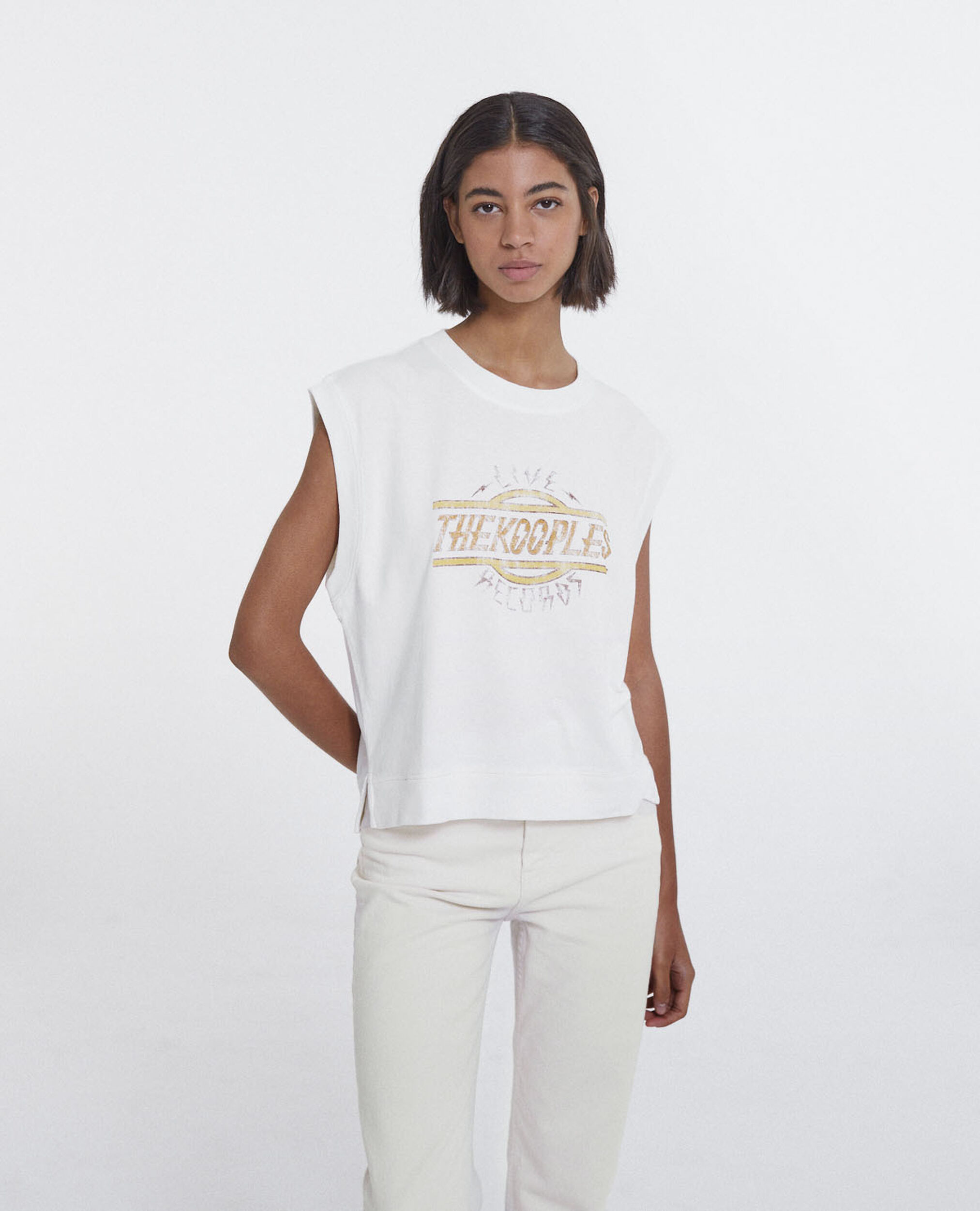 Camiseta blanco crudo algodón sin mangas, ECRU, hi-res image number null