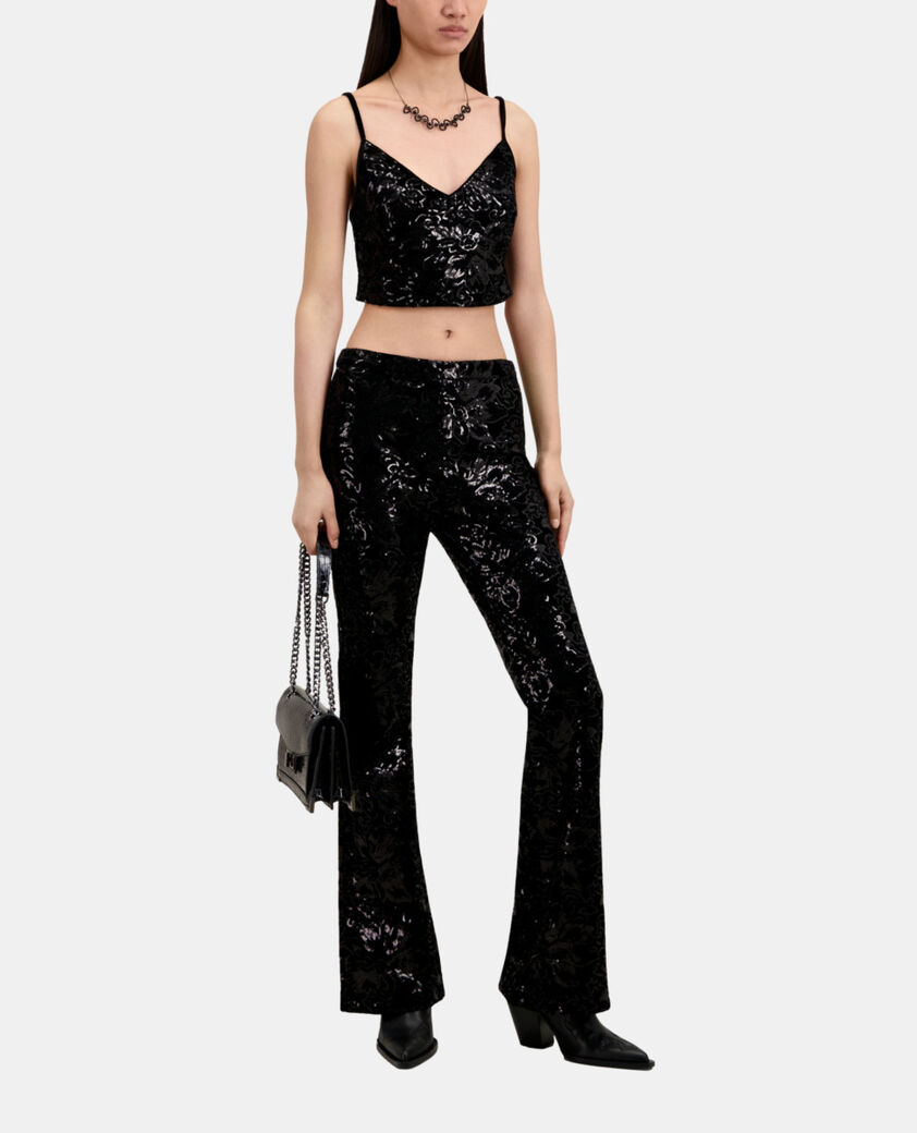 The Kooples WOMEN BLACK black velvet cropped top with sequins