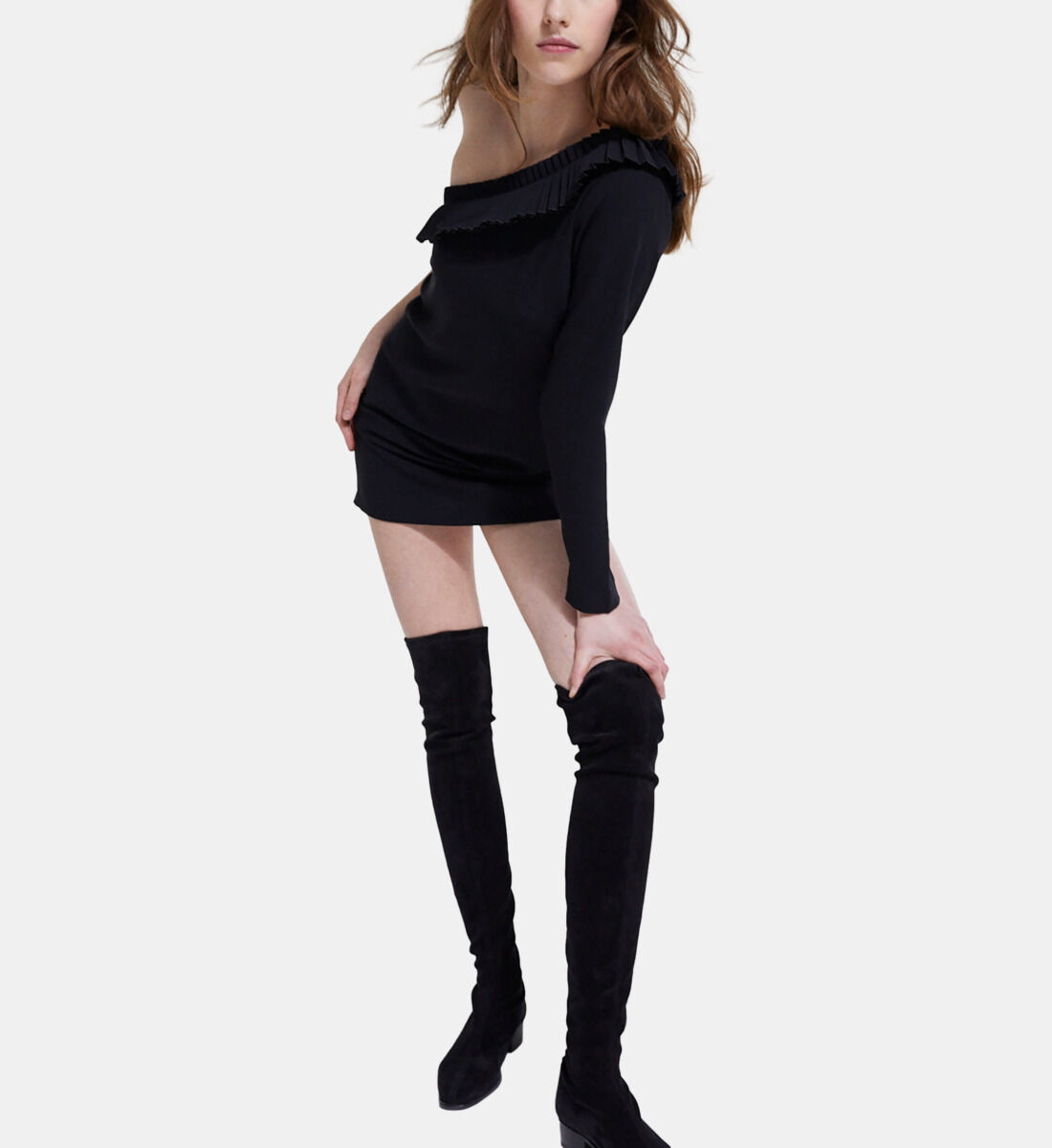 One shoulder short black dress The Kooples UK