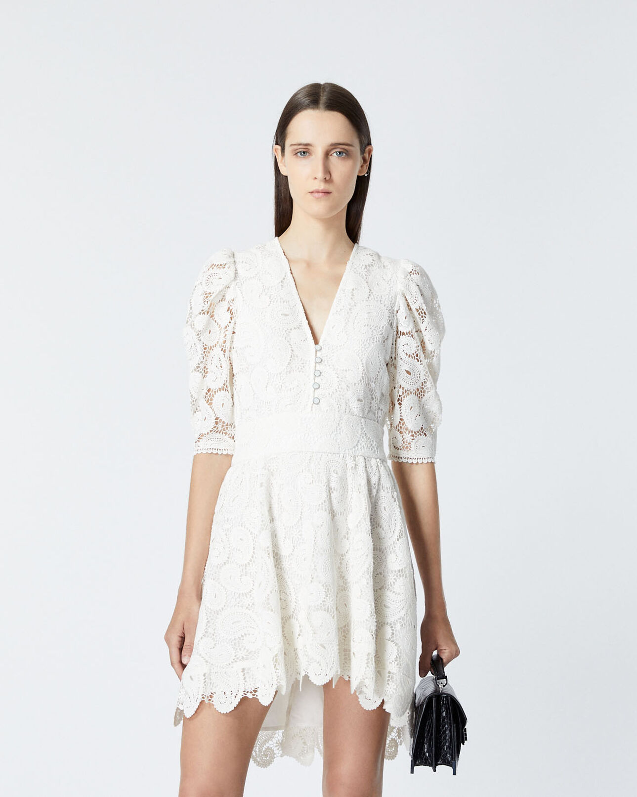 The Kooples MUJER ECRU vestido corto encaje blanco crudo volantes
