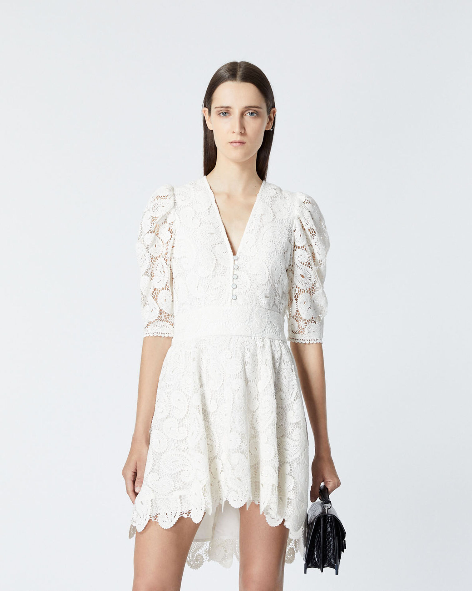 Vestido corto encaje blanco crudo volantes, ECRU, hi-res image number null