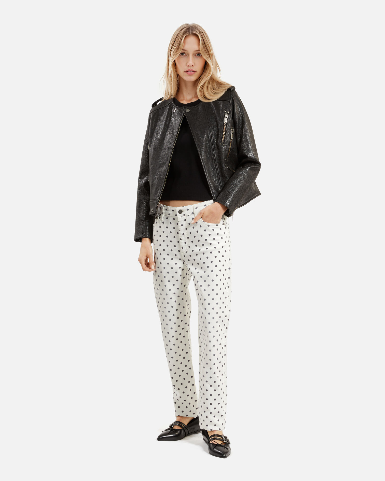 Beige polka-dot skinny jeans, BEIGE GREY, hi-res image number null