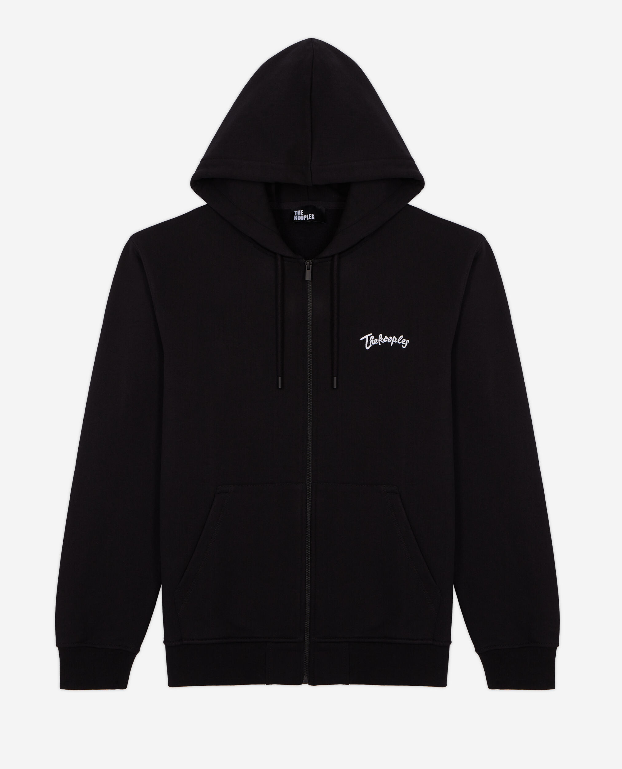 Sweatshirt à capuche noir zippé avec broderies, BLACK, hi-res image number null