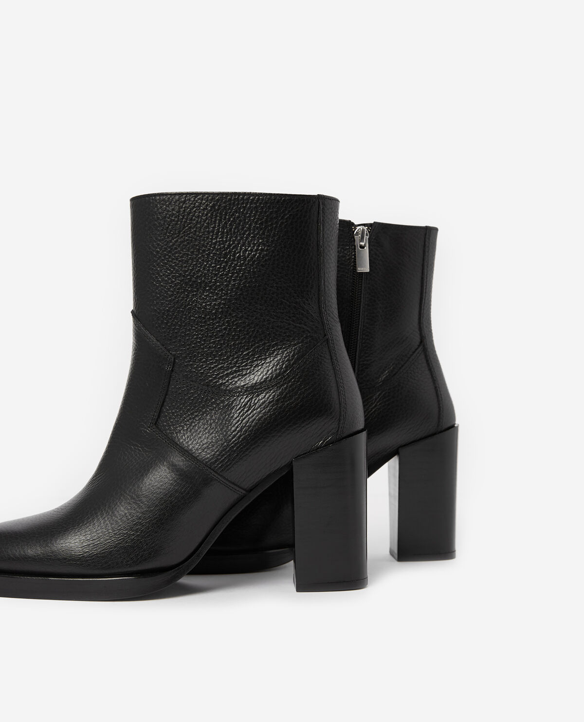 Square black leather ankle boots