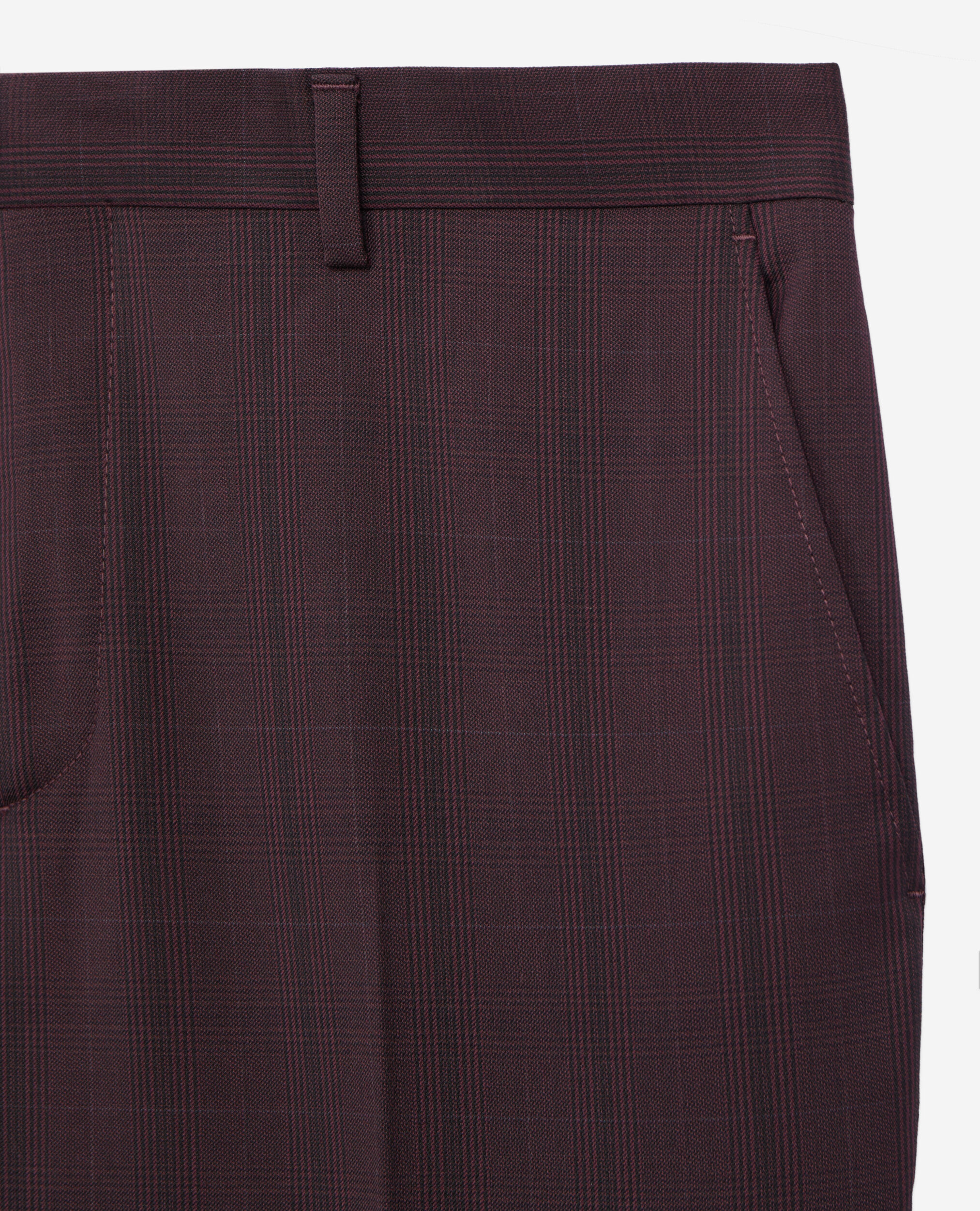 Burgundy checked wool suit trousers, BORDEAUX, hi-res image number null
