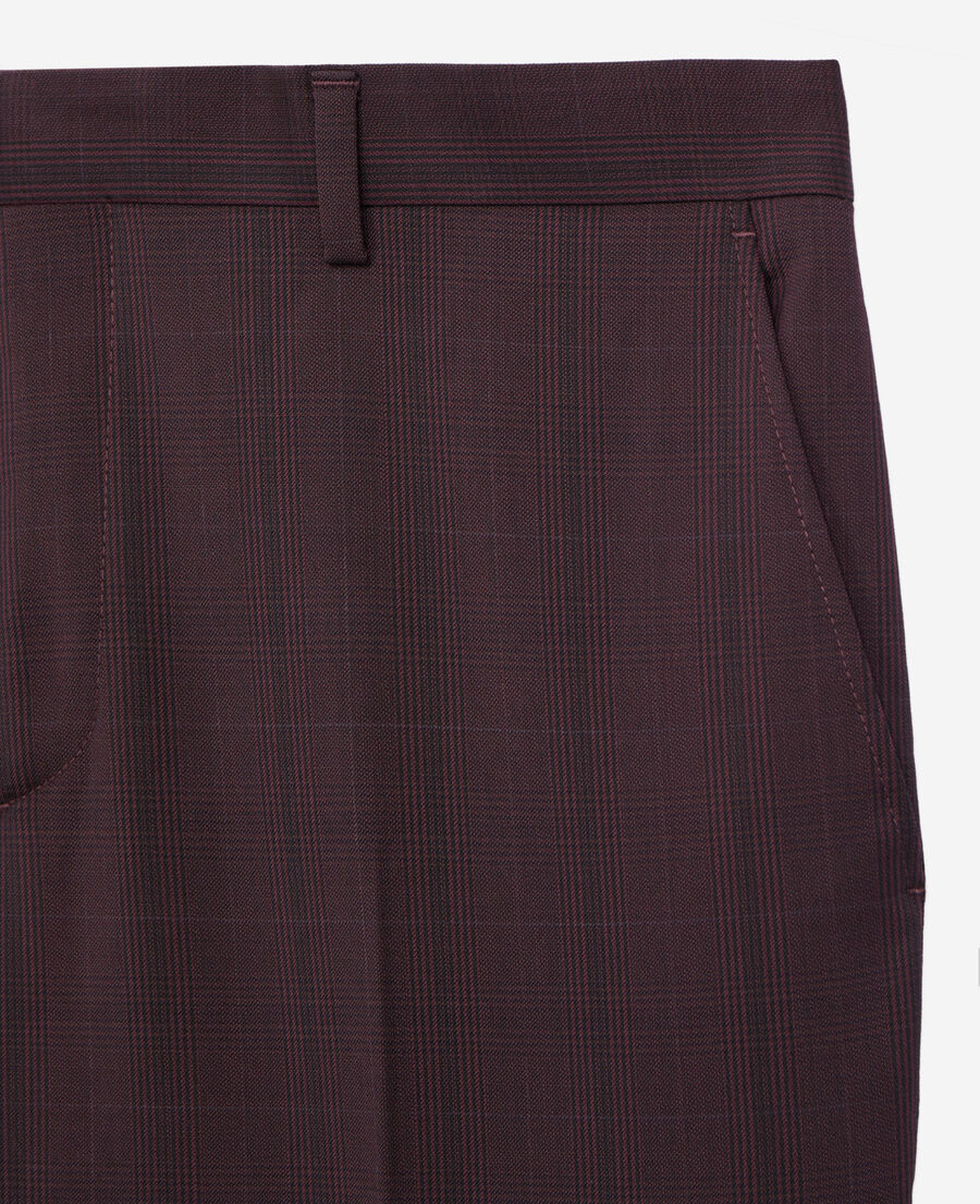 burgundy checked wool suit trousers