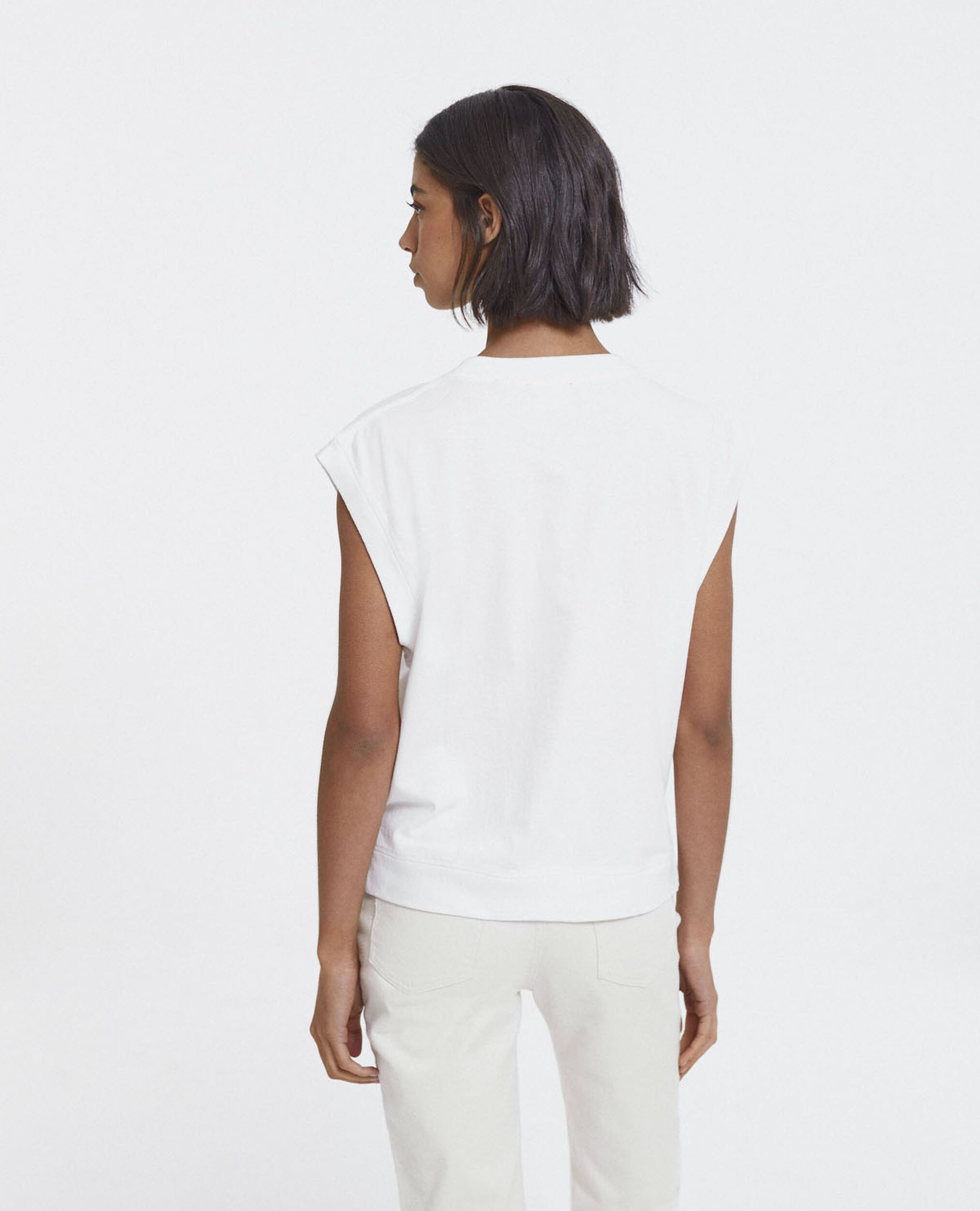 Camiseta blanco crudo algodón sin mangas, ECRU, hi-res image number null