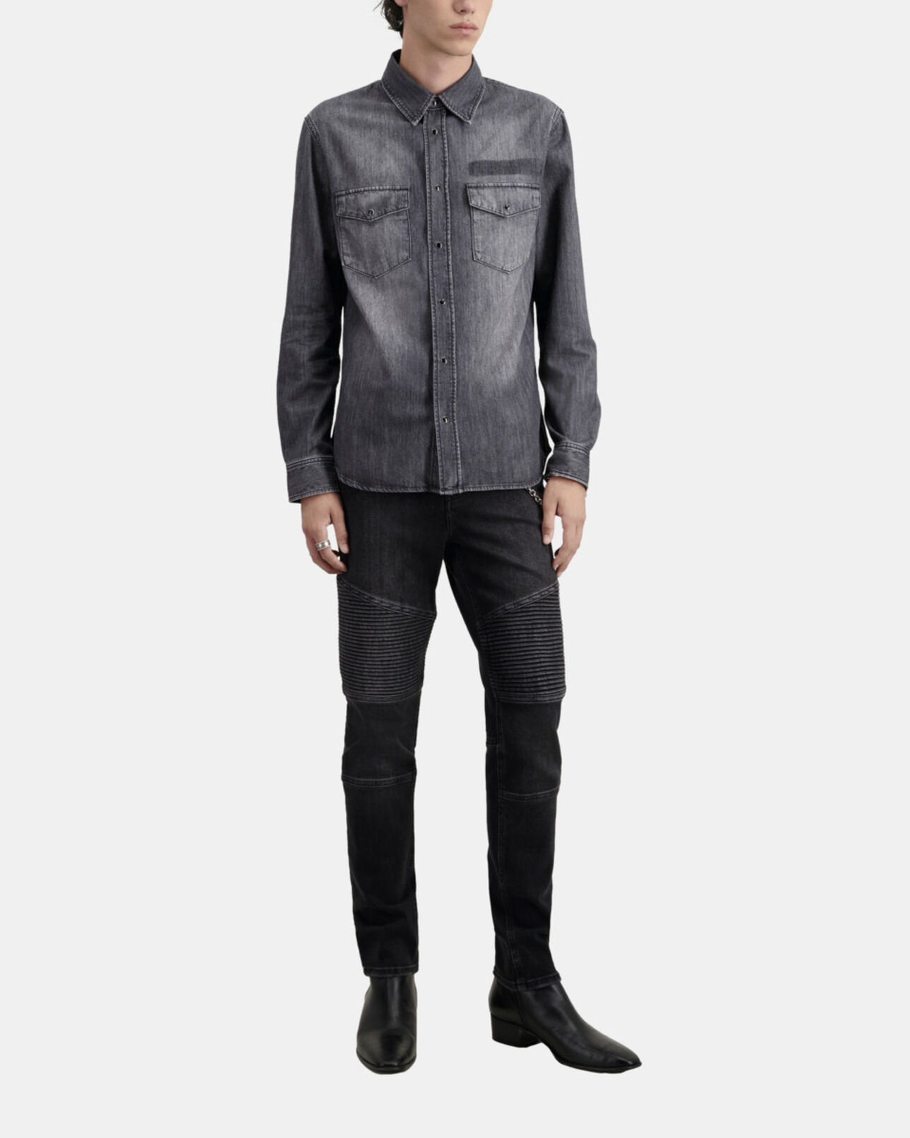 The Kooples HERREN LIGHT GREY MEL/WHITE graues hemd aus denim