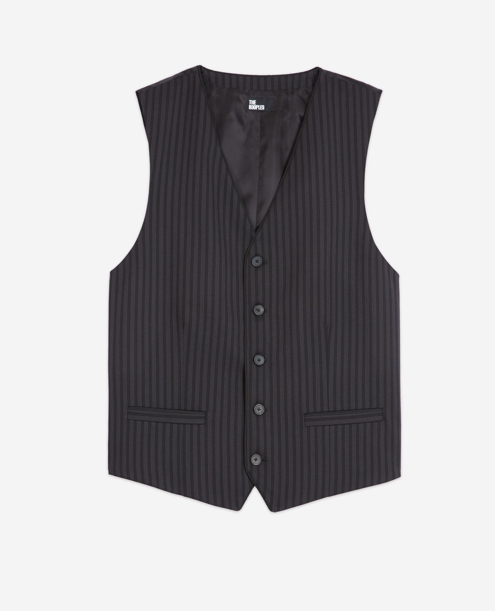 Black wool suit vest, BLACK GREY, hi-res image number null