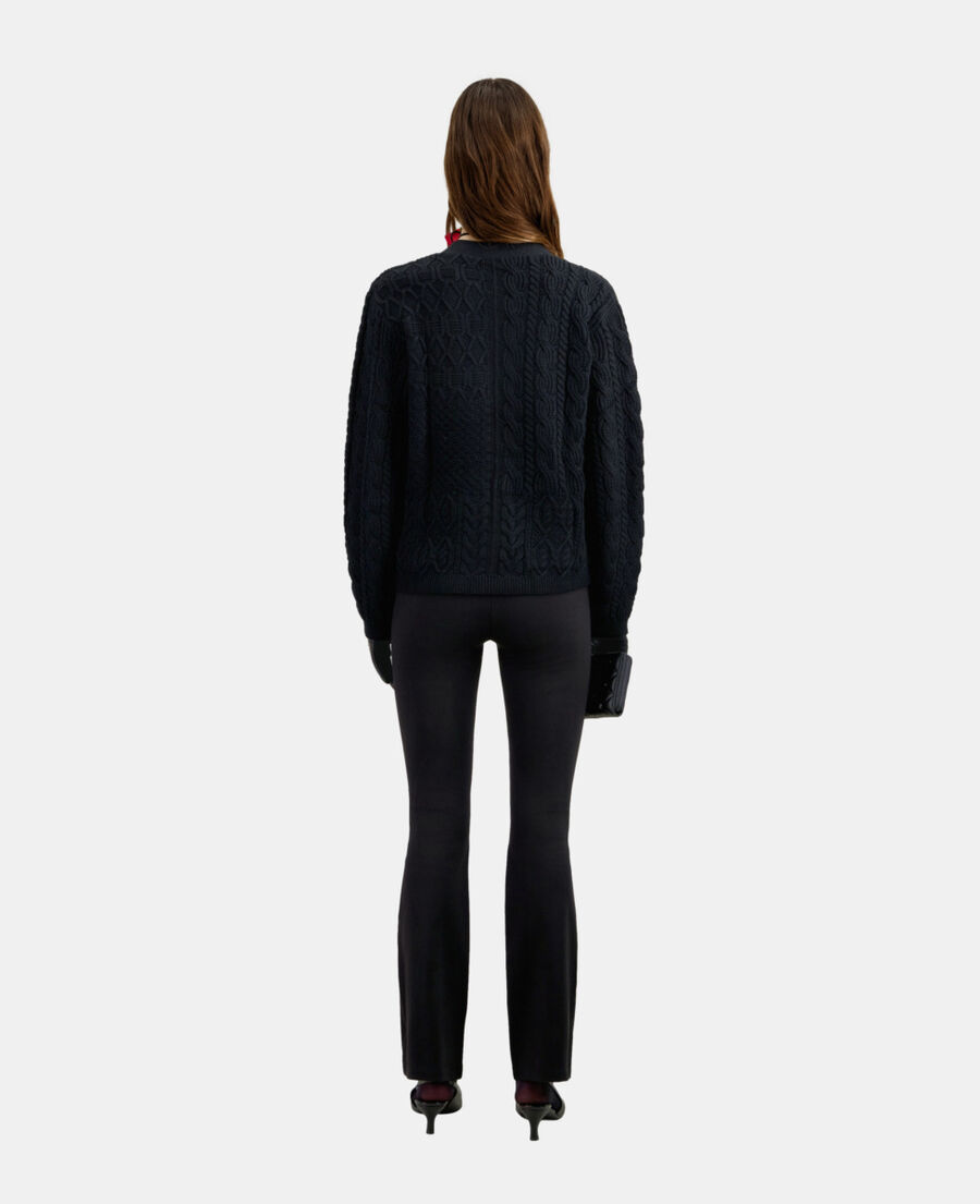 black cable knit wool cardigan