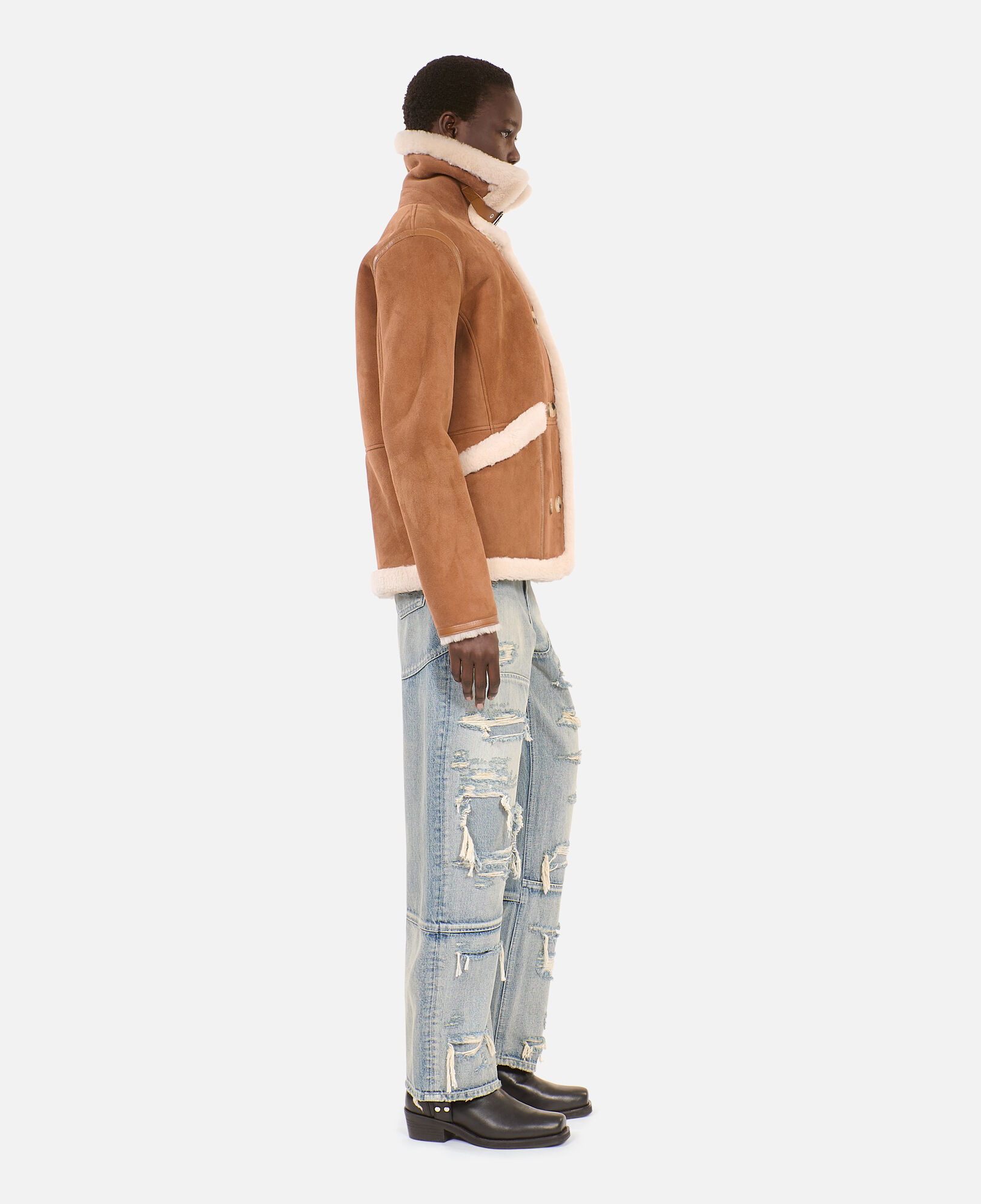 The Kooples WOMEN BROWN-BEIGE short brown shearling coat