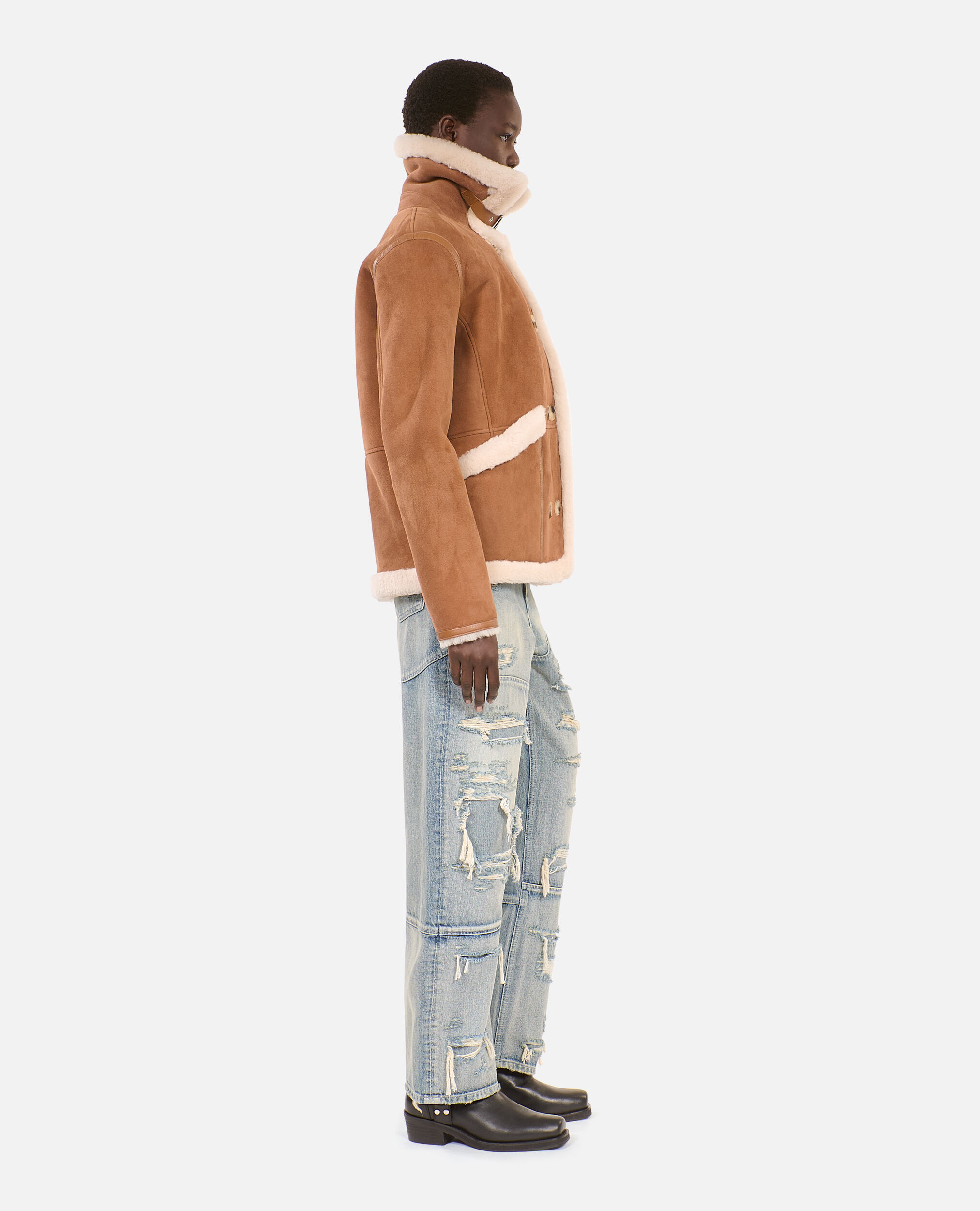 Short brown shearling coat, BROWN-BEIGE, hi-res image number null