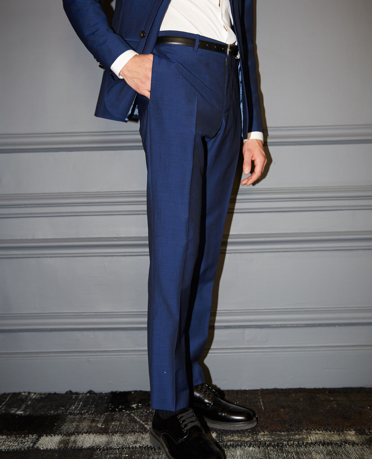 Navy blue wool suit trousers