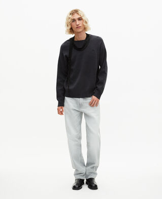 The Kooples HOMME DARK GREY MELANGE pull col rond double face gris