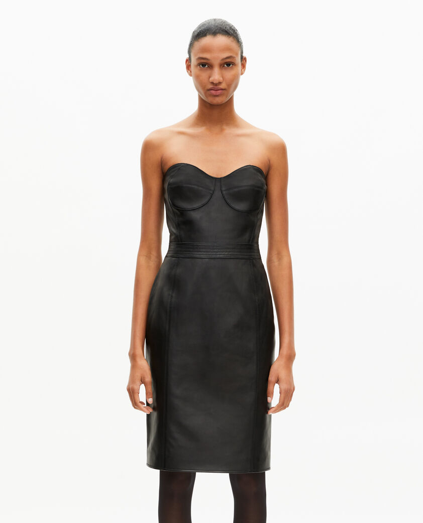 The Kooples WOMEN BLACK short strapless black leather dress