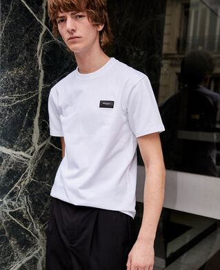 The Kooples HOMME WHITE t-shirt large blanc badge cuir