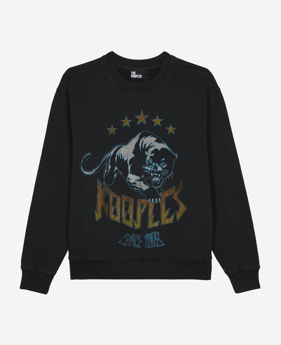 The Kooples DAMEN BLACK WASHED sweatshirt mit schwarzem siebdruck