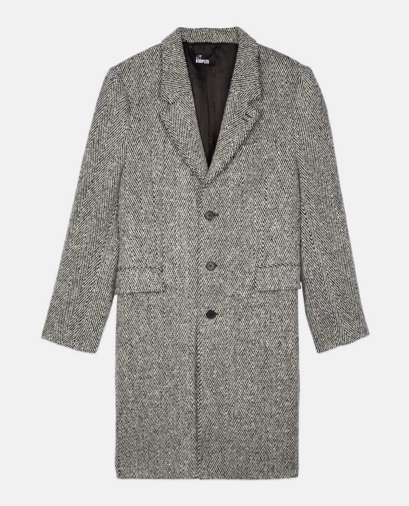 The Kooples HOMME BLACK WHITE manteau long chevron noir et blanc