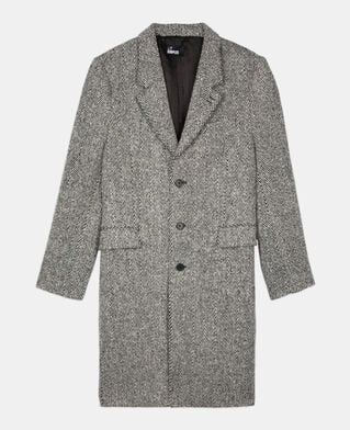 The Kooples HOMME BLACK WHITE manteau long chevron noir et blanc