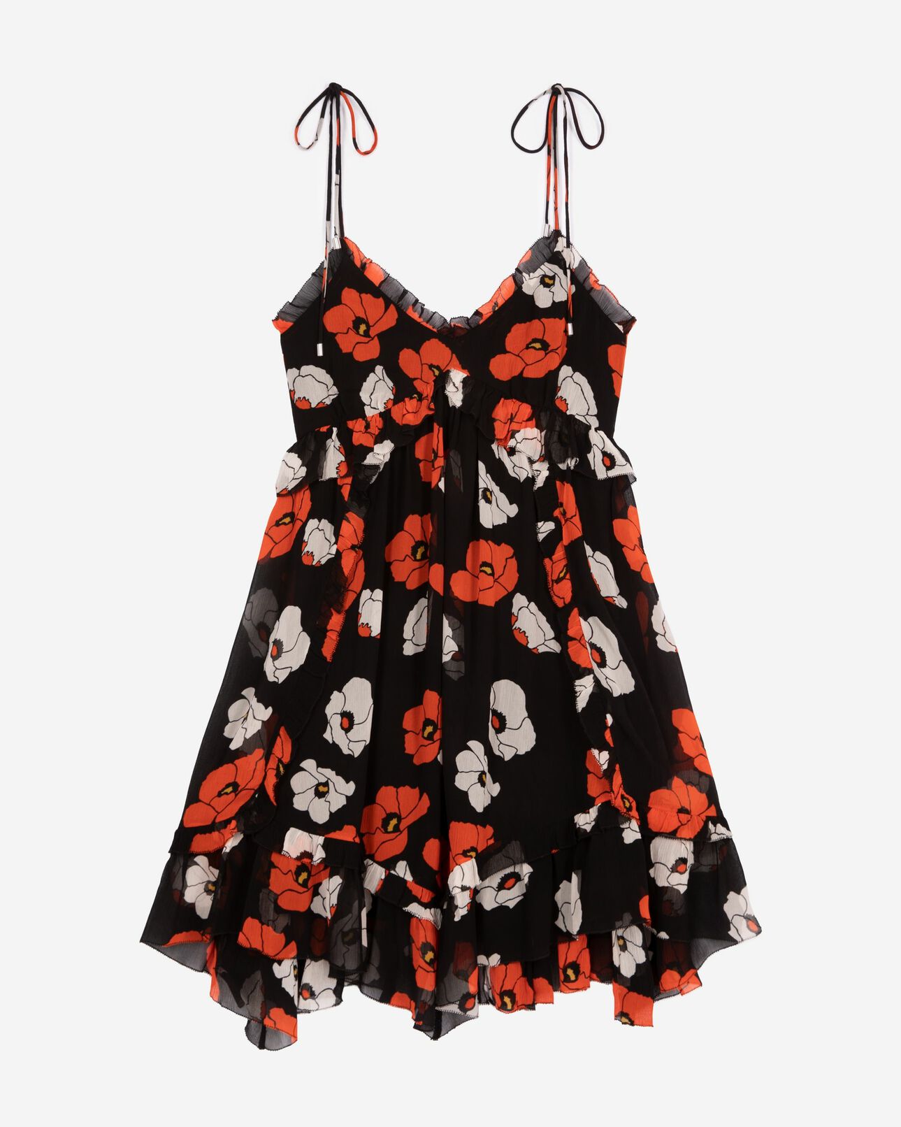 The Kooples FEMME BLACK RED OFF WHITE robe courte imprimé fleuri noire